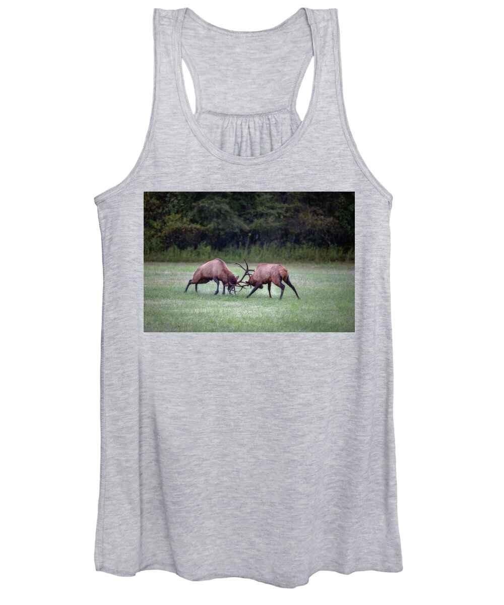 Great Smoky Mountains National Park Women's Tank Top featuring the photograph Sparring Elk #3 by Robert J Wagner
