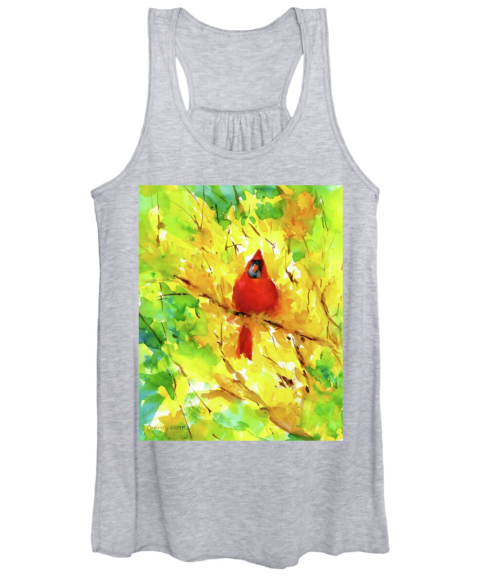 Cardinal Women's Tank Top featuring the painting Spring Hideout by Christy Lemp