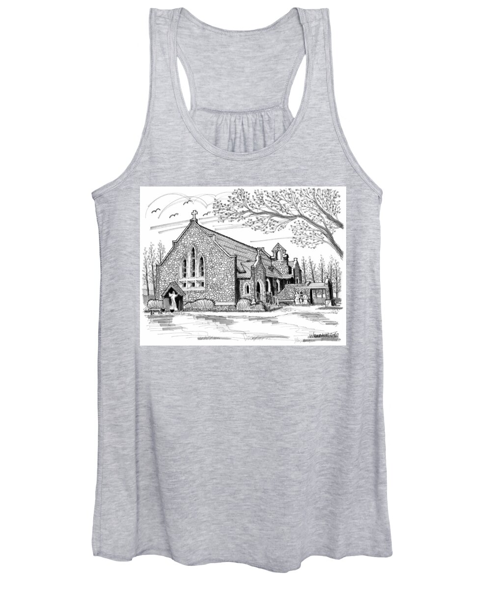 Catholic Church Women's Tank Top featuring the drawing St Christophers Church Red Hook NY by Richard Wambach