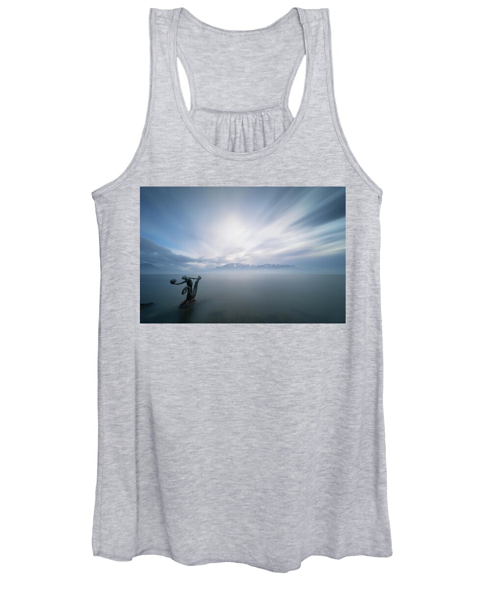 Clouds Women's Tank Top featuring the photograph Straddling the seahorse by Dominique Dubied