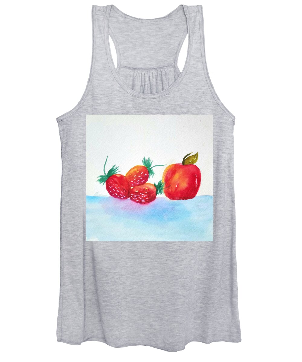 Strawberries Women's Tank Top featuring the painting STRAWBERRIES and APPLES by Shady Lane Studios-Karen Howard
