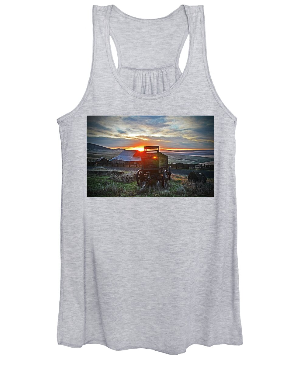  Women's Tank Top featuring the digital art Sun rising On Dallas Mountain Ranch  by Fred Loring