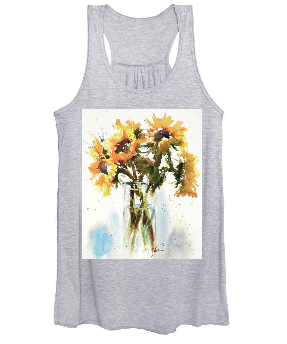 Sunflower Women's Tank Top featuring the painting Sunflowers for Ukraine by Judith Levins