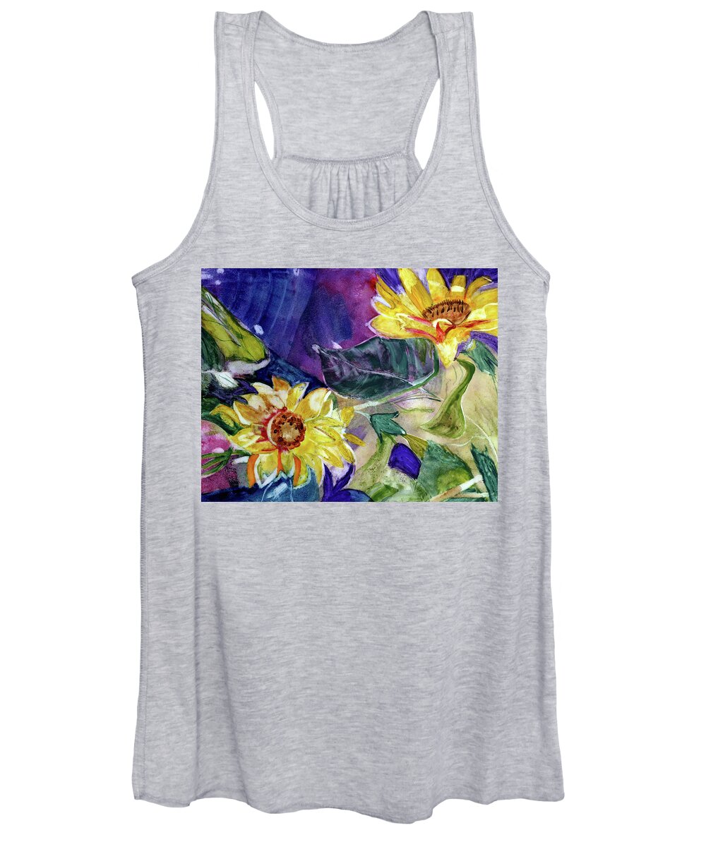  Watercolor Women's Tank Top featuring the painting Luminous Sunflowers by Genevieve Holland