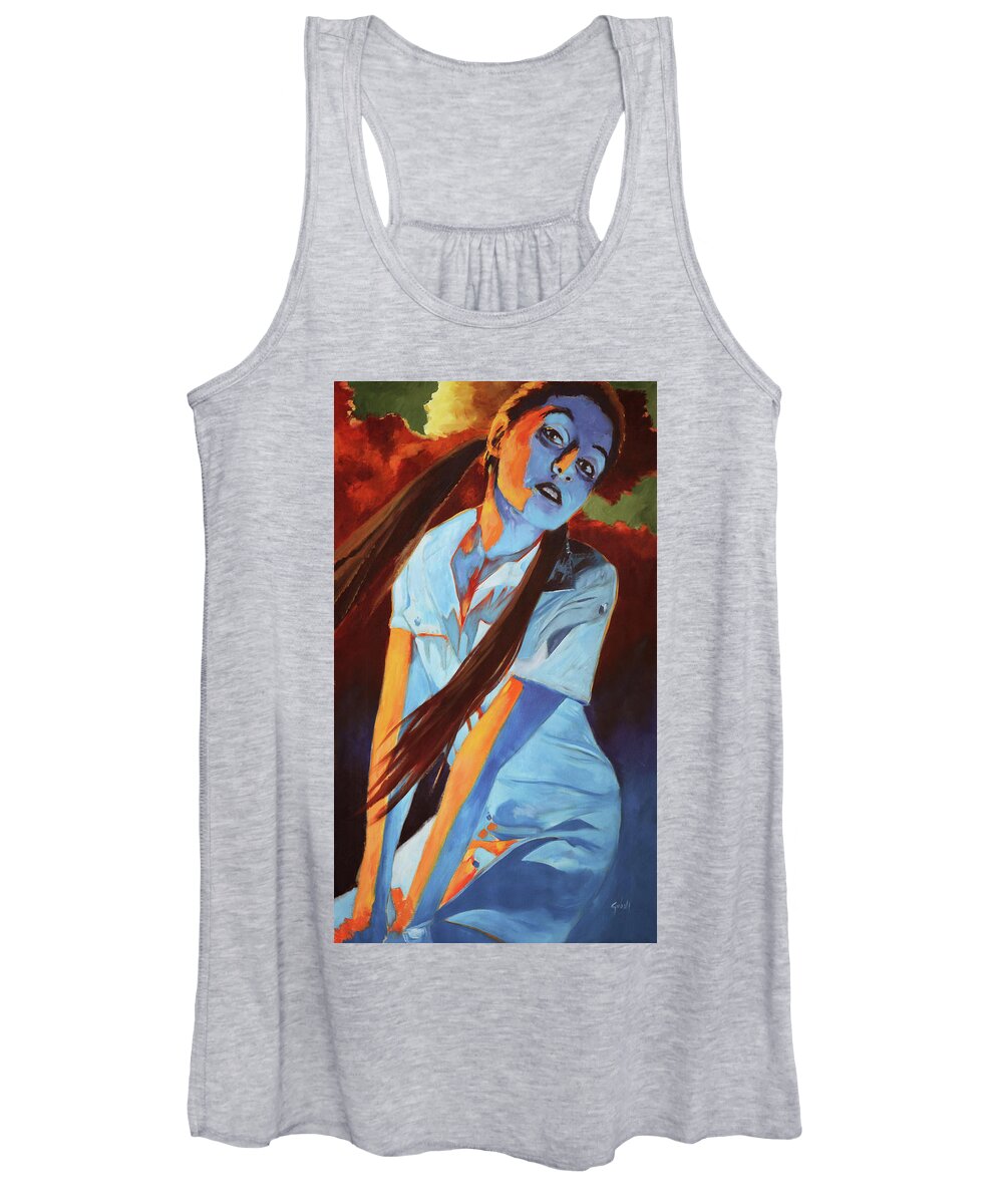 Girl Women's Tank Top featuring the painting Sunset Girl Diptyque by Sv Bell