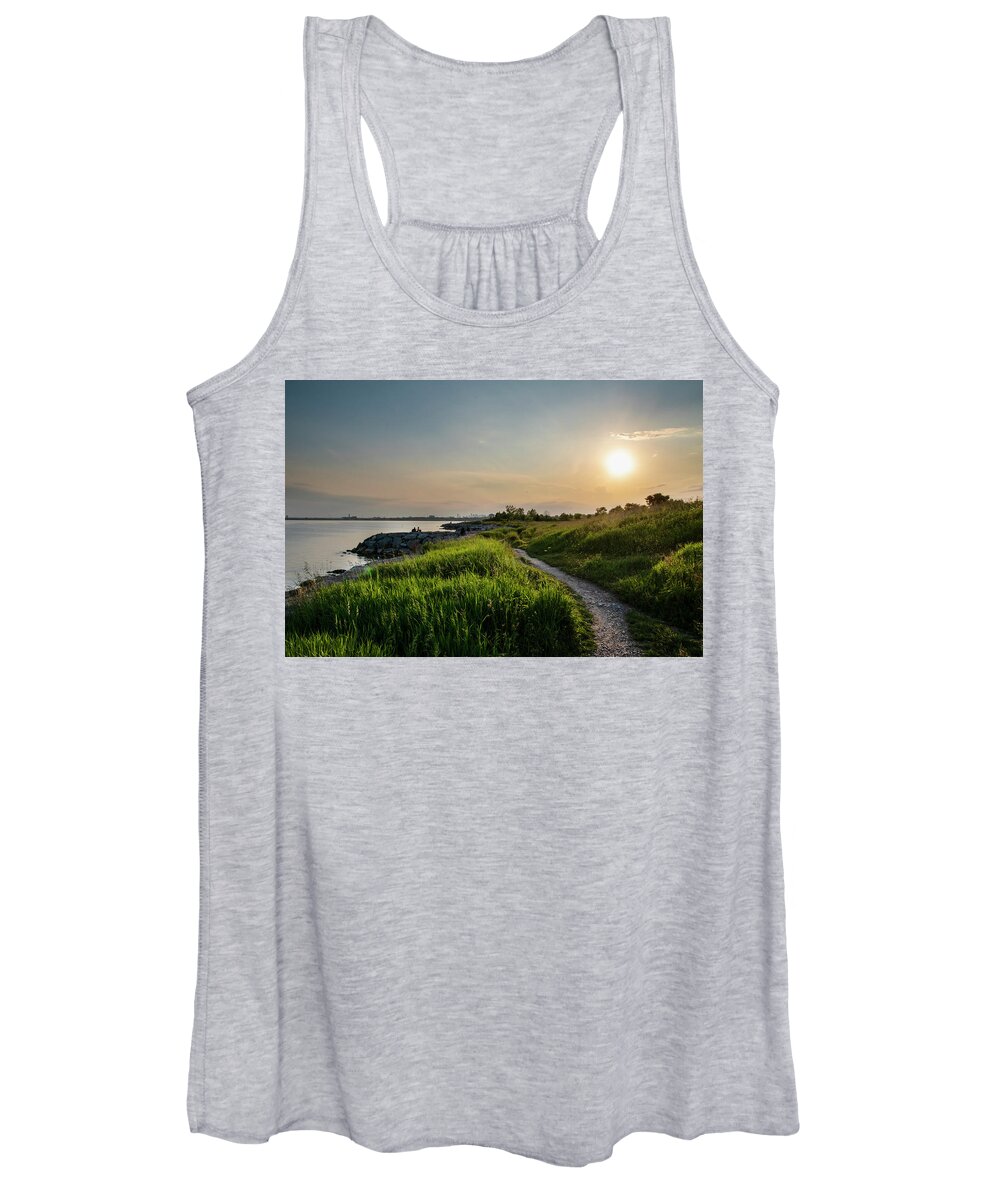 Sam Smith Park Women's Tank Top featuring the photograph Sunset Path by a Lake by John Twynam