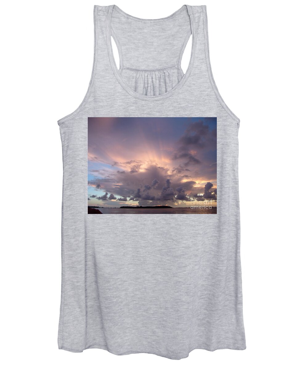 #fl #florida #keywest #evening #dusk #sunset #blueskies #clouds #cloudy #pinkclouds #sprucewoodstudios Women's Tank Top featuring the photograph Sunset Pink at Key West by Charles Vice