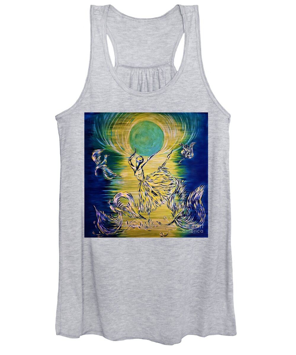 Moon Women's Tank Top featuring the painting Swan Lake by Tatyana Shvartsakh