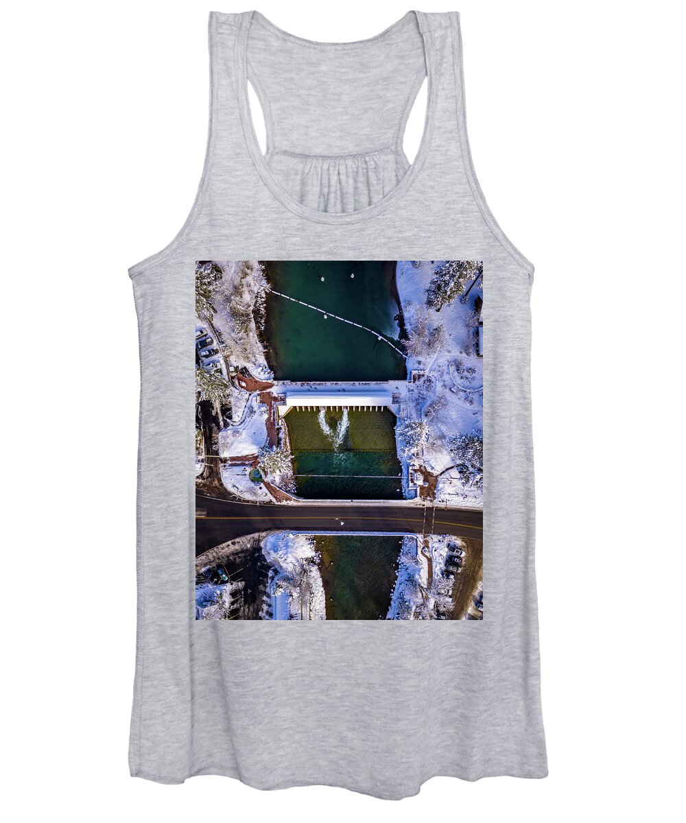 Drone Women's Tank Top featuring the photograph Tahoe City Dam TD by Clinton Ward