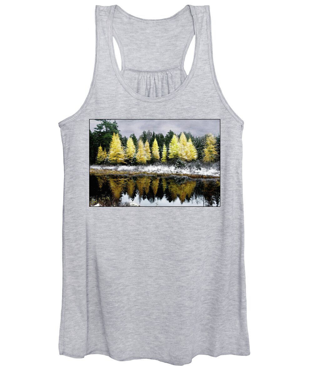 Snow Women's Tank Top featuring the photograph Tamarack Under a Painted Sky by Wayne King