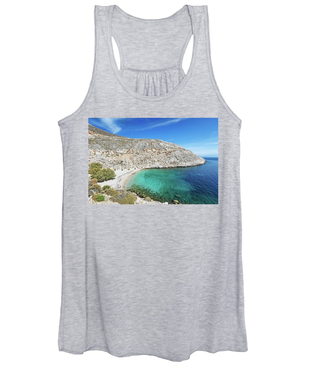 Glaroi Women's Tank Top featuring the photograph The beach Glaroi in Chios, Greece by Constantinos Iliopoulos