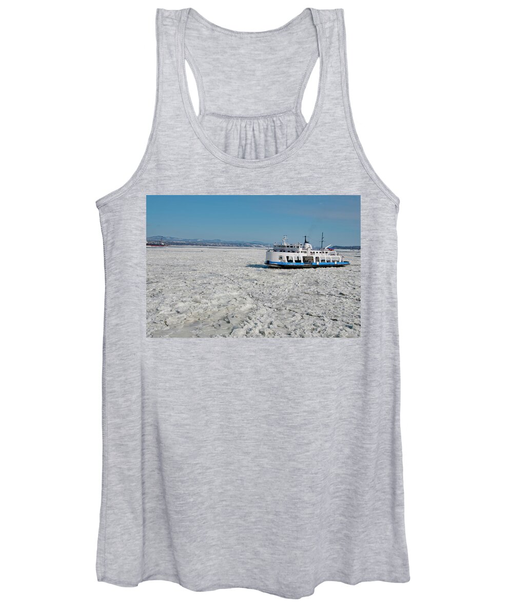 Ferry Women's Tank Top featuring the photograph The ferry Quebec - Levis During Winter by Lieve Snellings