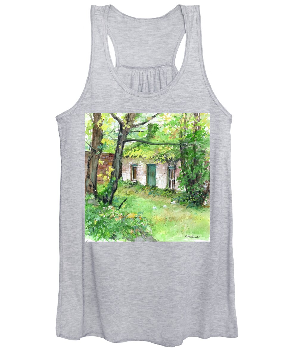 Irish Cottage Women's Tank Top featuring the painting The Forge aka The Lonergan Homestead by Rebecca Matthews