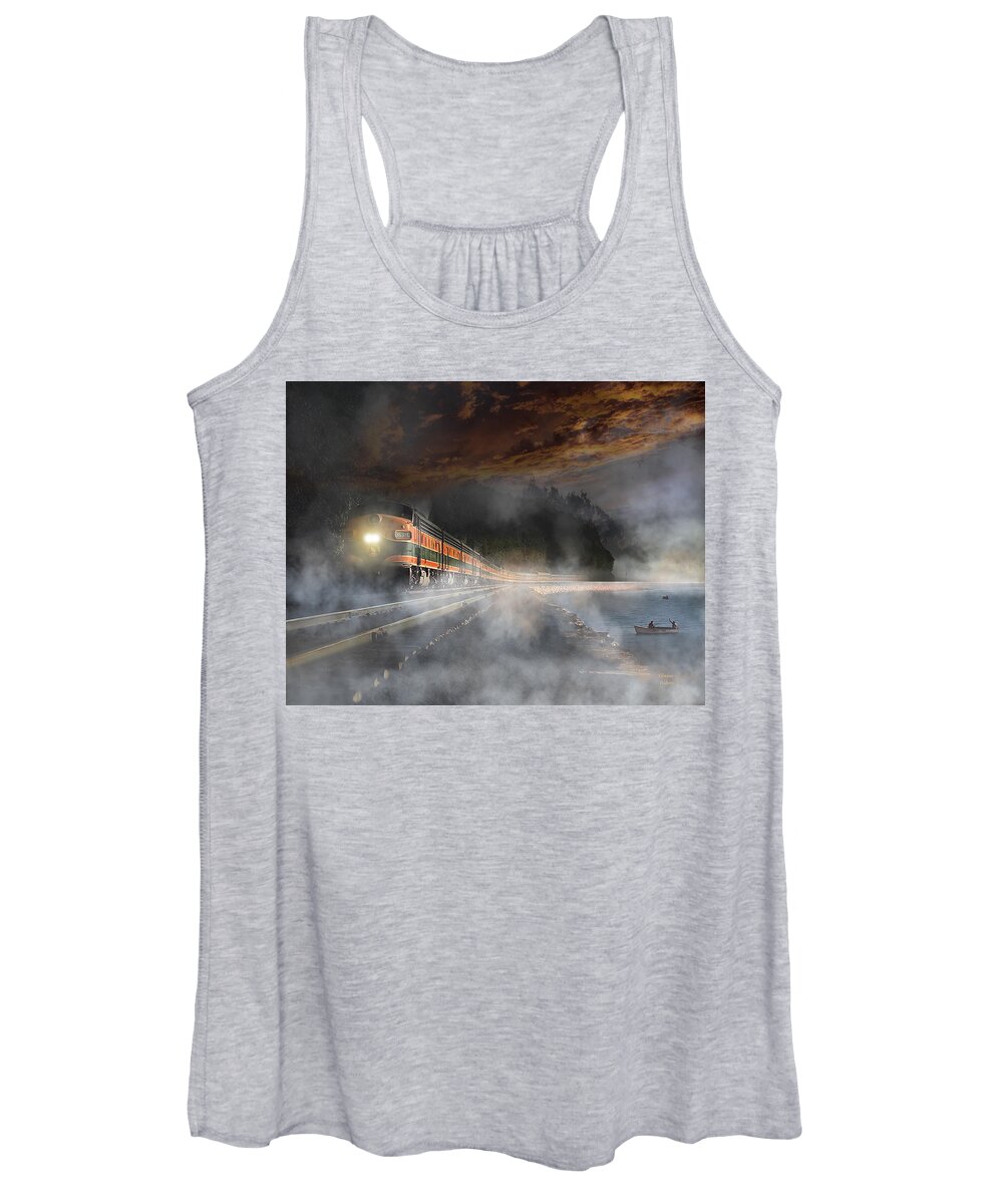Great Northern Women's Tank Top featuring the digital art The Great Northern Empire Builder at Sunset by Glenn Galen