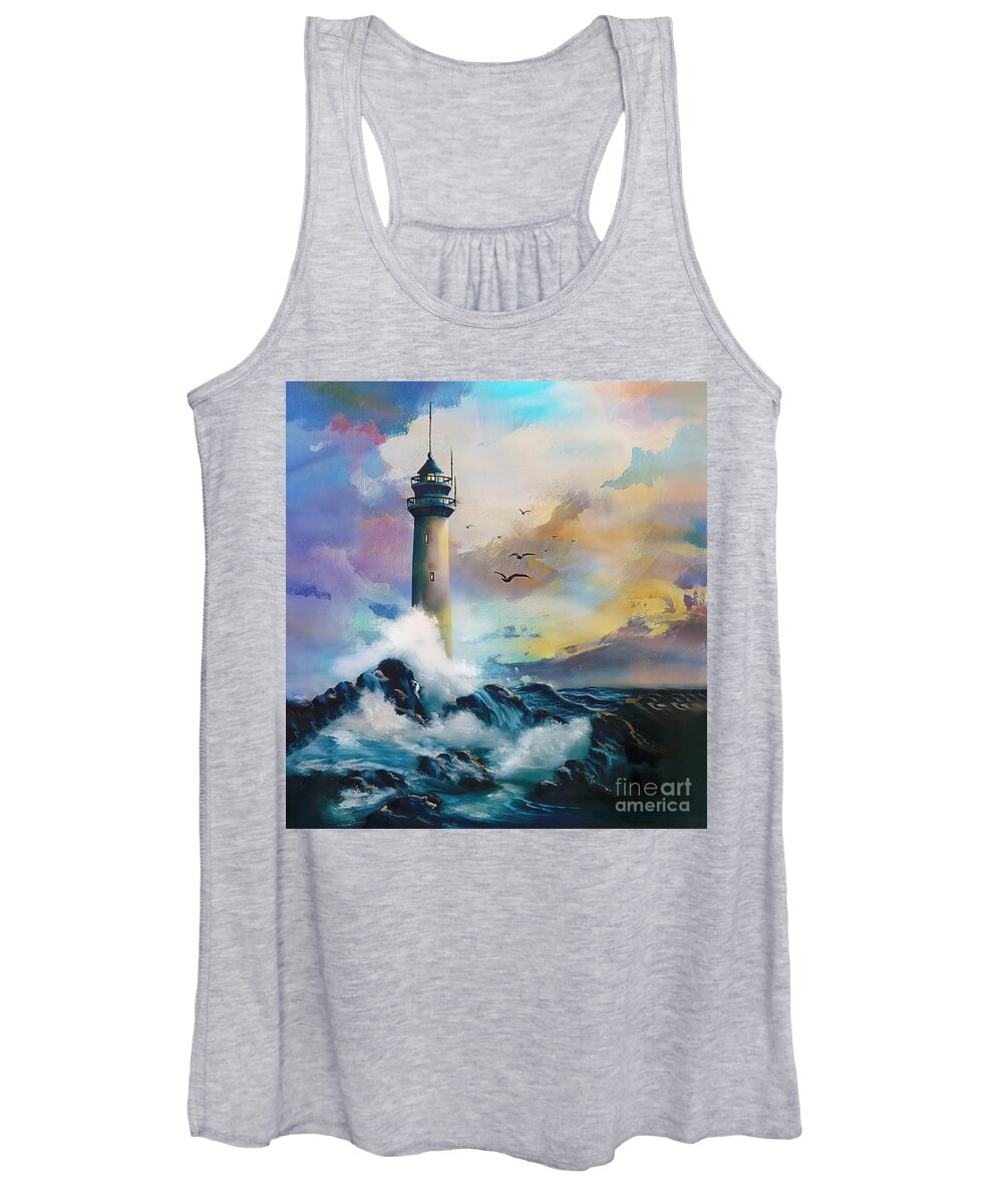 Lighthouse Women's Tank Top featuring the painting The Light House art 34 by Gull G