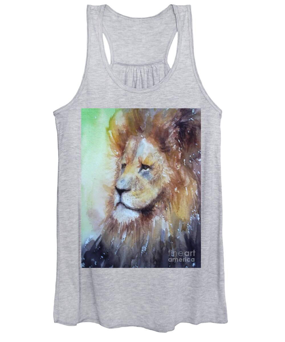 Lion Women's Tank Top featuring the painting The Lion King by Asha Sudhaker Shenoy