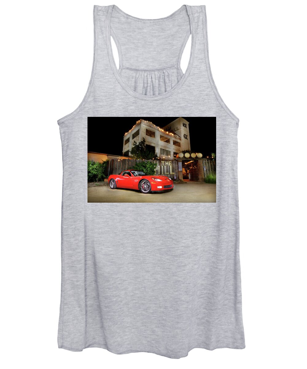 Light Painting Women's Tank Top featuring the photograph The Mill with a 'Vette by Steve Templeton