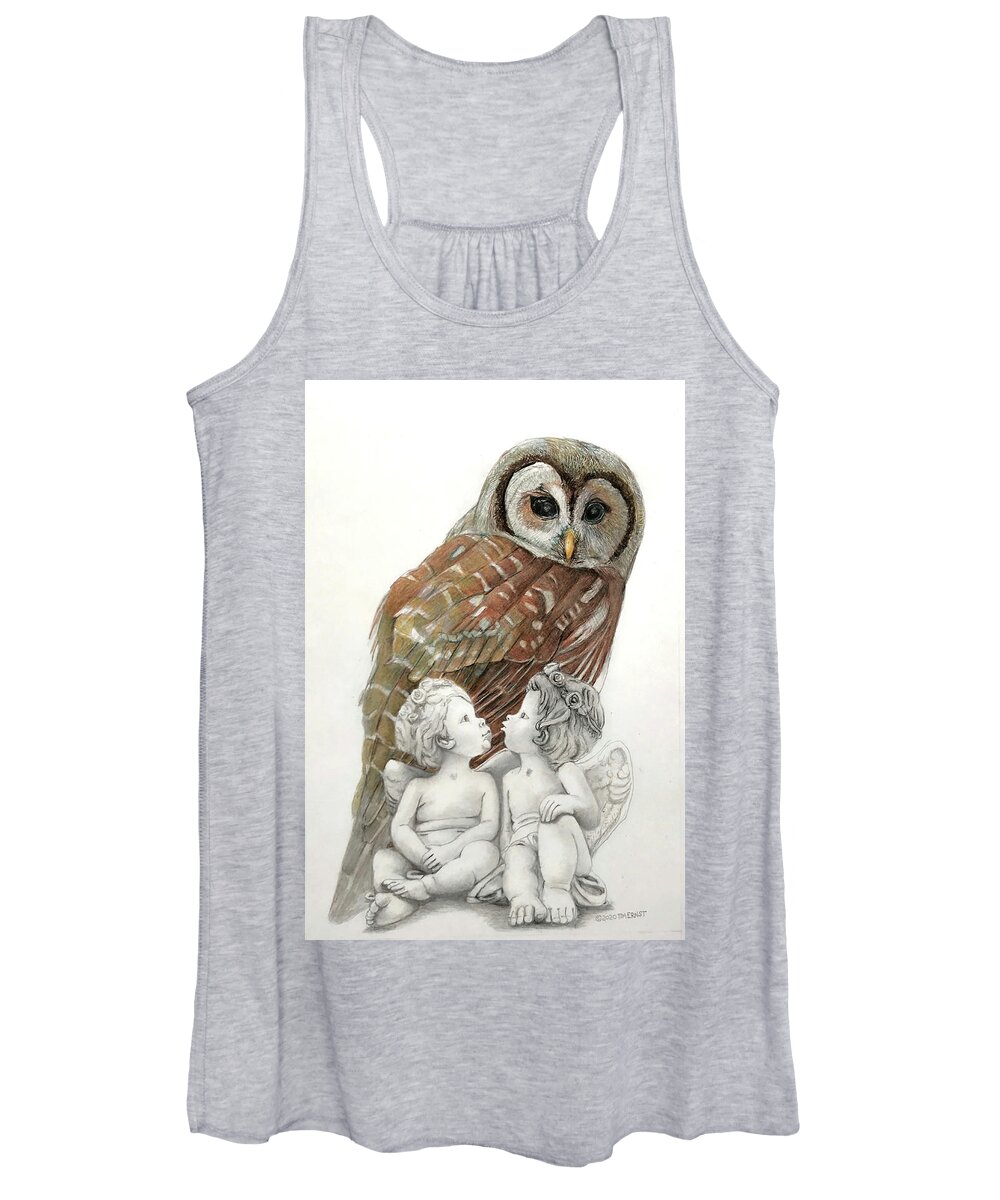 Prey Women's Tank Top featuring the drawing The Owl-guardian or predator by Tim Ernst