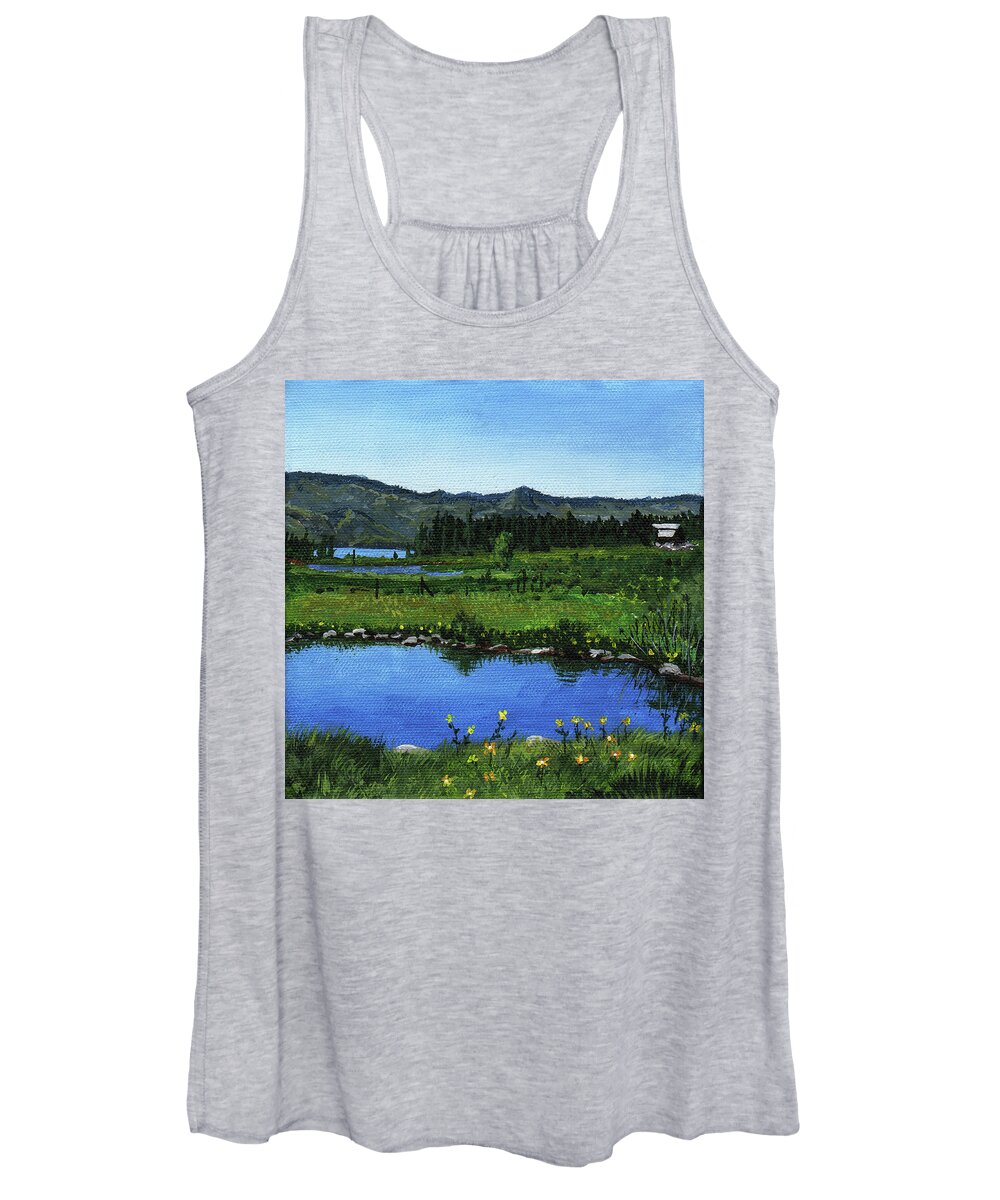 Morning Women's Tank Top featuring the painting The pond by Timithy L Gordon