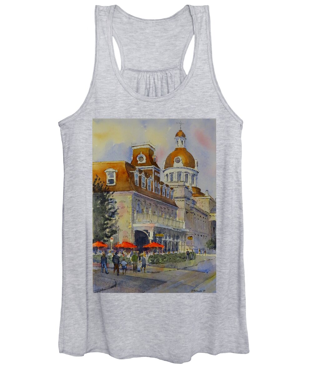 Kingston Women's Tank Top featuring the painting The Prince George with Red Umbrellas by David Gilmore