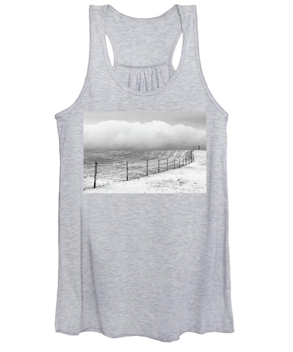 Agricultural Women's Tank Top featuring the photograph The Undulating Pasture Fence by Martin Vorel Minimalist Photography