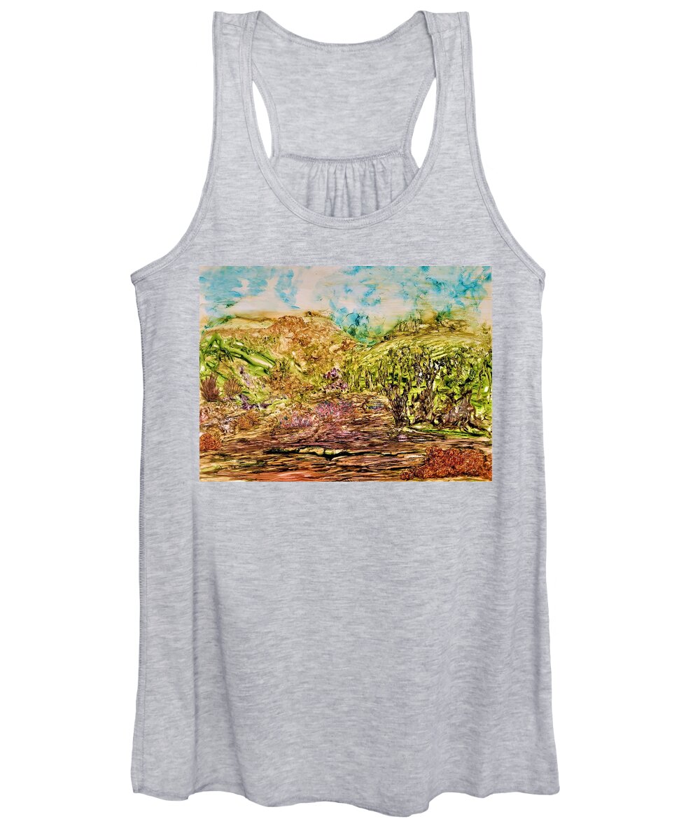 Watery Women's Tank Top featuring the painting The Valley in Spring by Angela Marinari