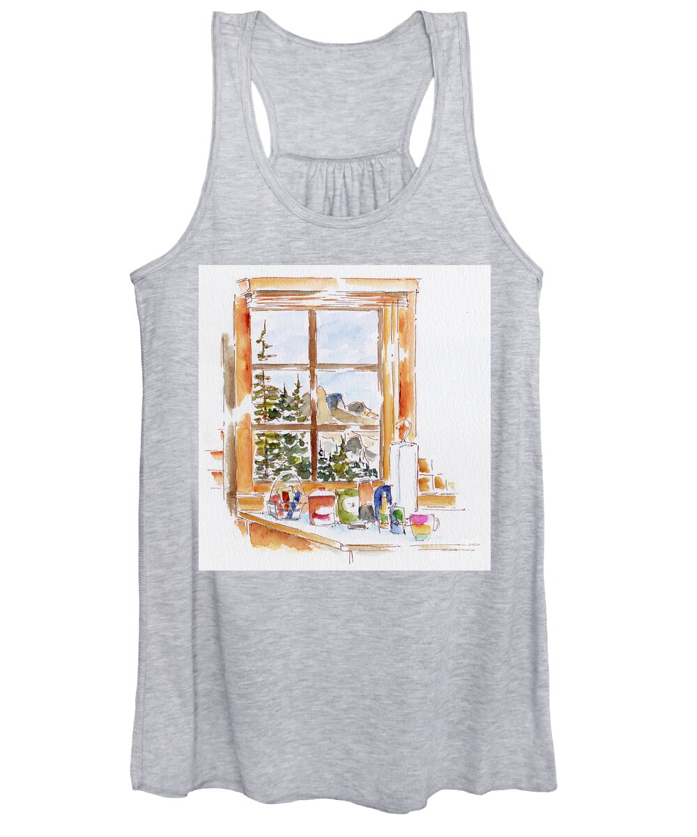 Impressionism Women's Tank Top featuring the painting Through The Window Paradise Bungalows by Pat Katz