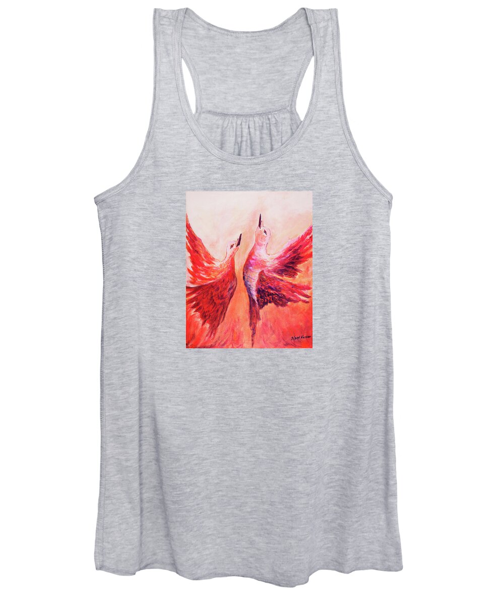 Sher Nasser Artist Painter Women's Tank Top featuring the painting Towards Heaven Canadian Geese by Sher Nasser Artist
