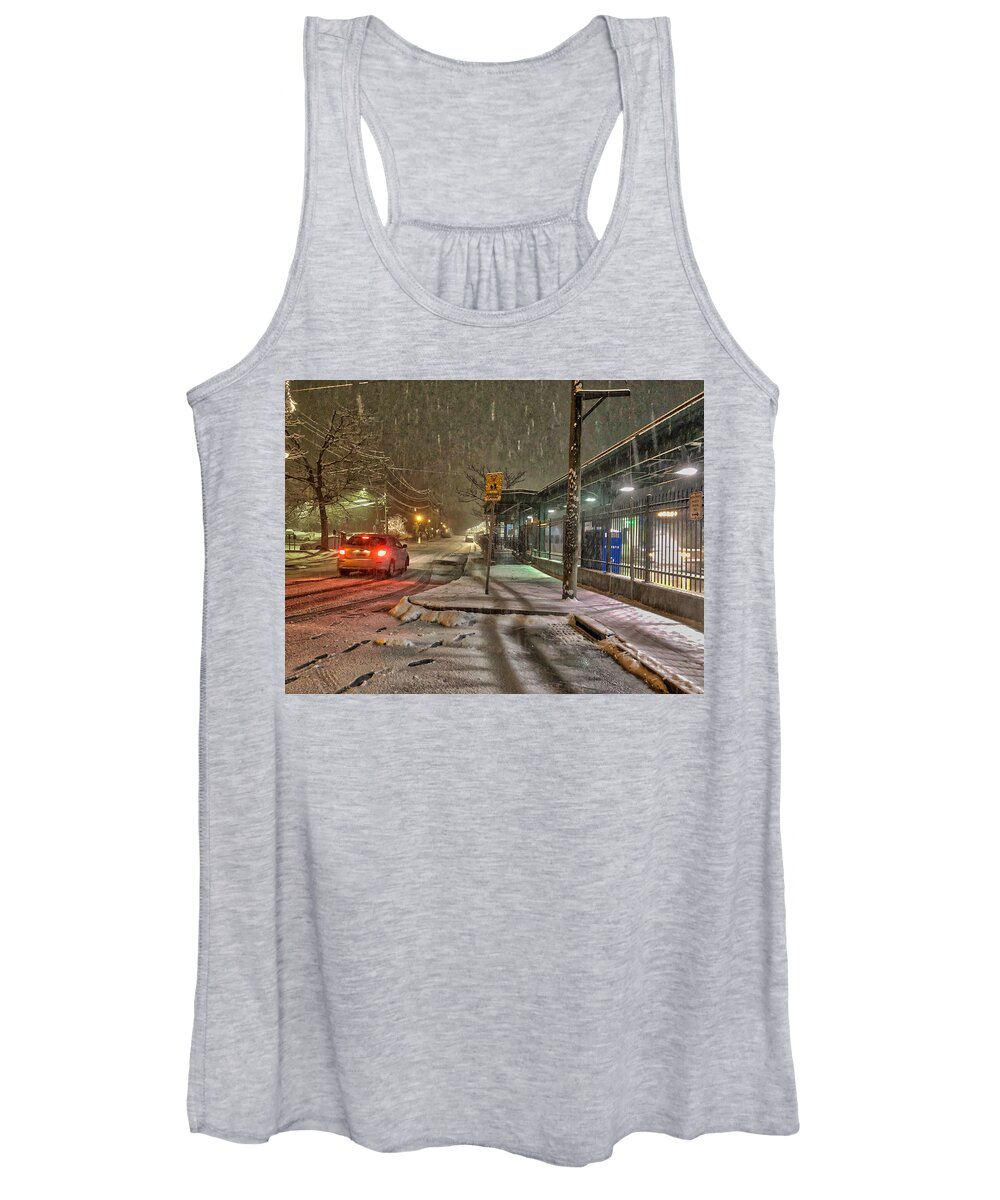 Train Women's Tank Top featuring the photograph Train Station Snowfall by Russel Considine