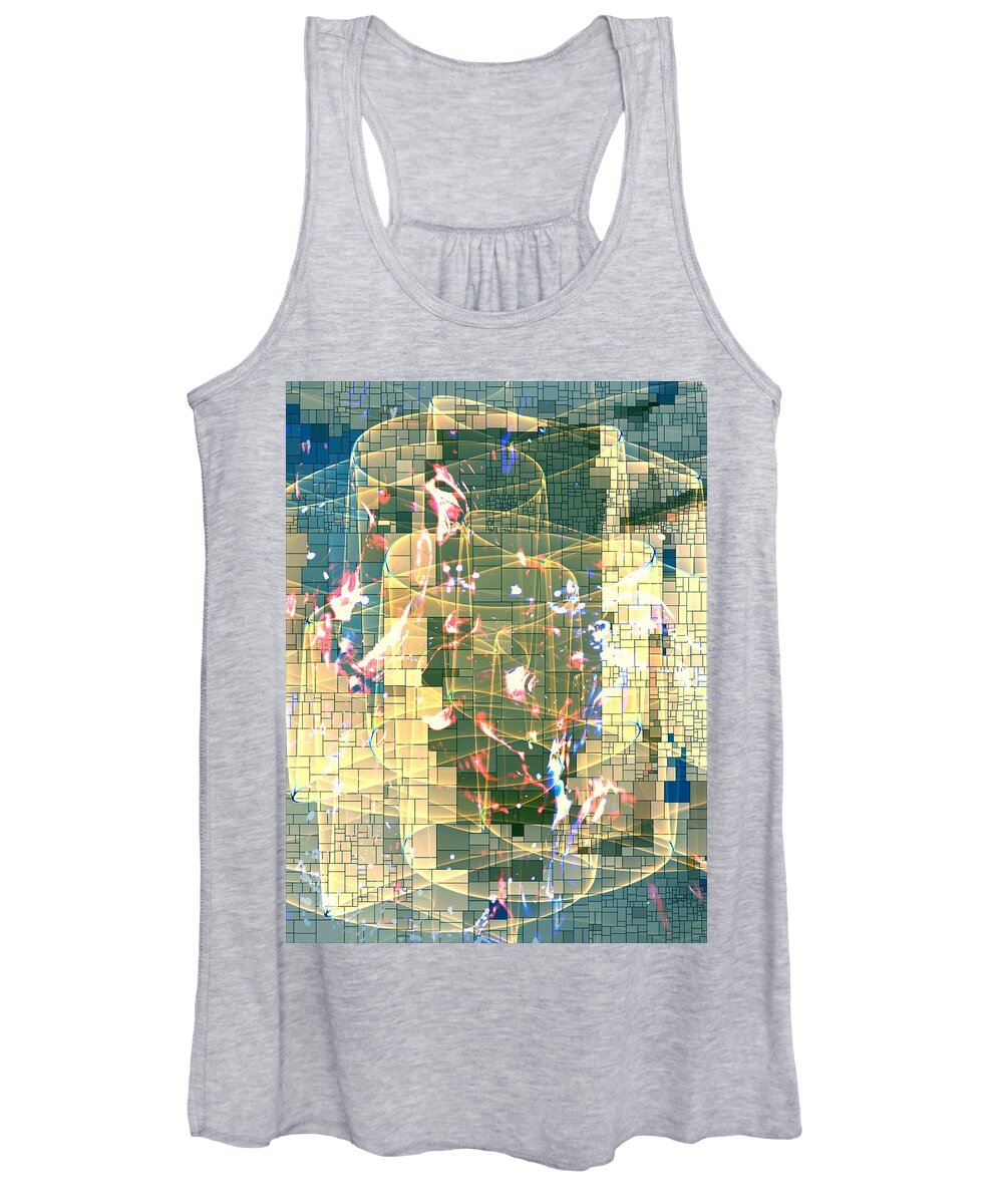 Trapped Abstract Photograph Ribbon Squares Particles Yellow Black Grey Blue Pink White Green Iphone Ipad-air Sandiego California Women's Tank Top featuring the digital art Trapped Abstract by Kathleen Boyles