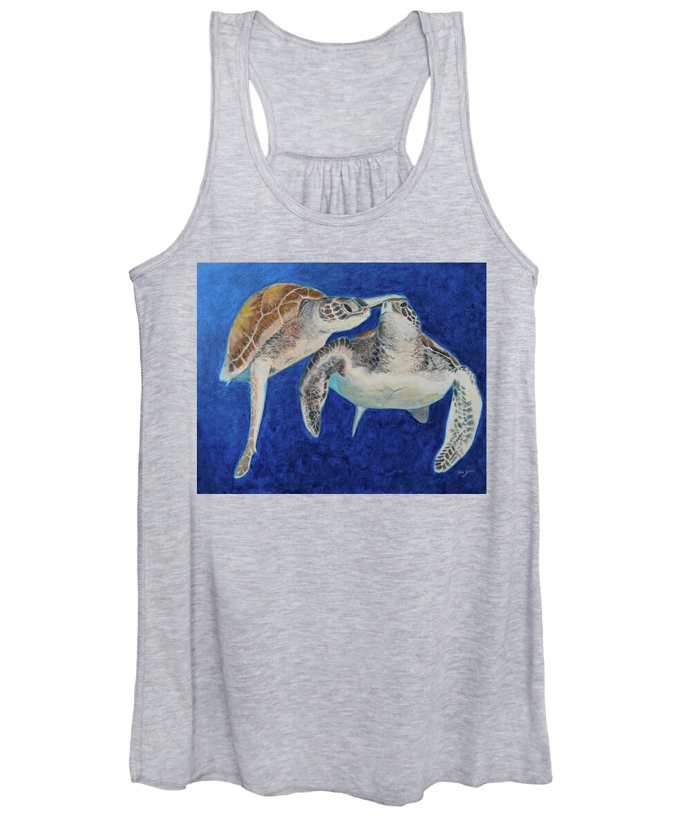 Sea Turtles Women's Tank Top featuring the painting Turtle Honeymoon by Mike Jenkins