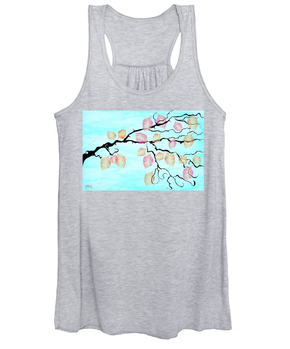 Abstract Women's Tank Top featuring the painting Twenty One Leaves Art by Sannel Larson