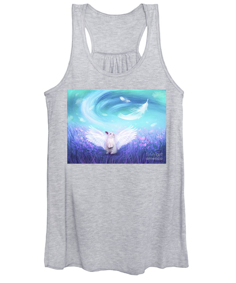 Wings Women's Tank Top featuring the painting Under His Wings - Blue by Yoonhee Ko