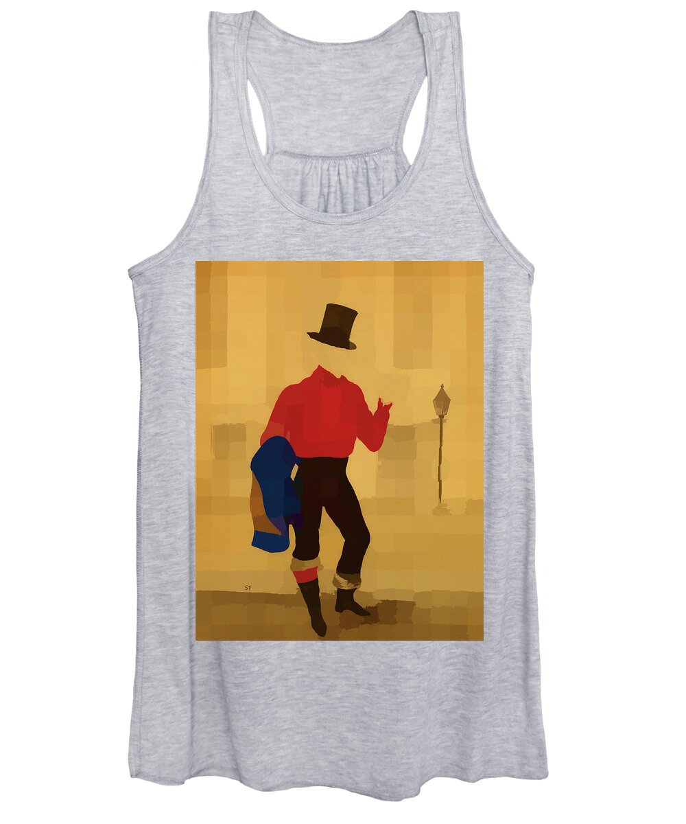 Victorian Women's Tank Top featuring the mixed media Victorian Invisible Man in Top Hat by Shelli Fitzpatrick