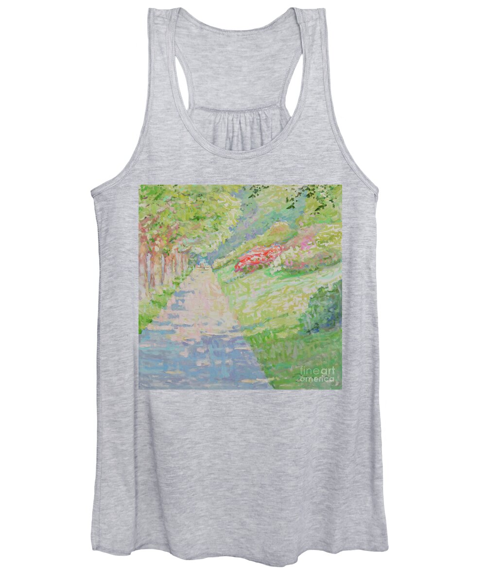 Jerry Fresia Women's Tank Top featuring the painting Villa Melzi Walkway by Jerry Fresia