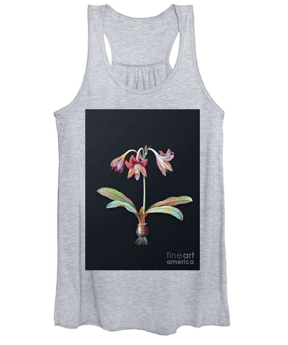 Vintage Women's Tank Top featuring the mixed media Vintage Netted Veined Amaryllis Botanical Art on Dark Steel Gray n.0622 by Holy Rock Design