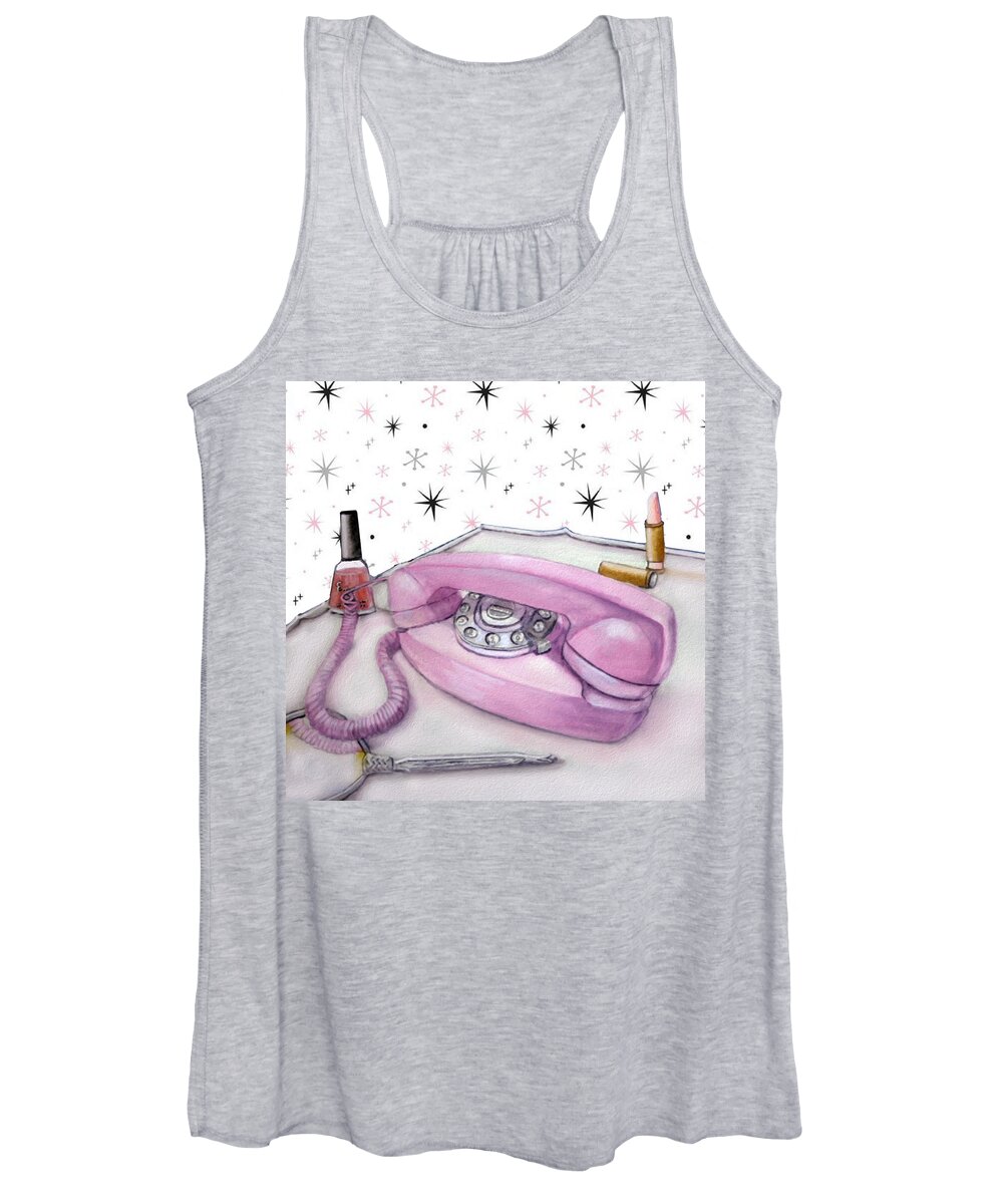 Retro Women's Tank Top featuring the mixed media Vintage Princess Phone in Pink by Kelly Mills