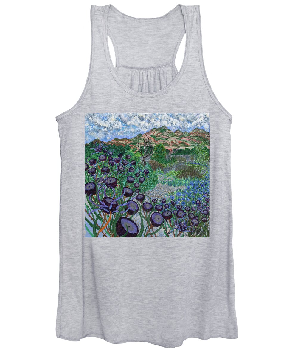 California Landscapes Women's Tank Top featuring the painting Violet afternoon in the city of angels. Santa Susana Pass, Los Angeles. by ArtStudio Mateo