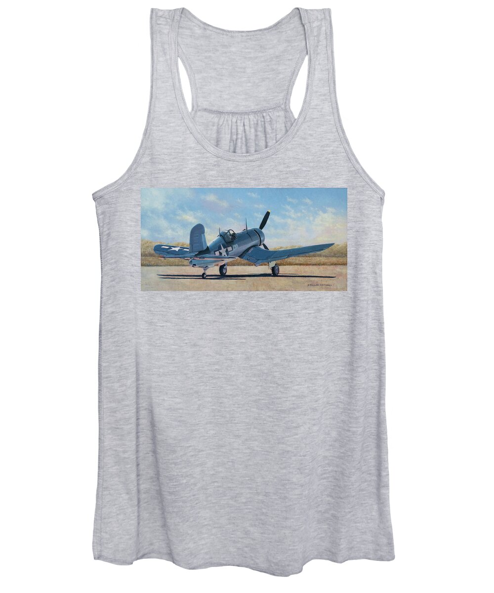 Flying Women's Tank Top featuring the painting Vought F4U-1A Corsair by Douglas Castleman