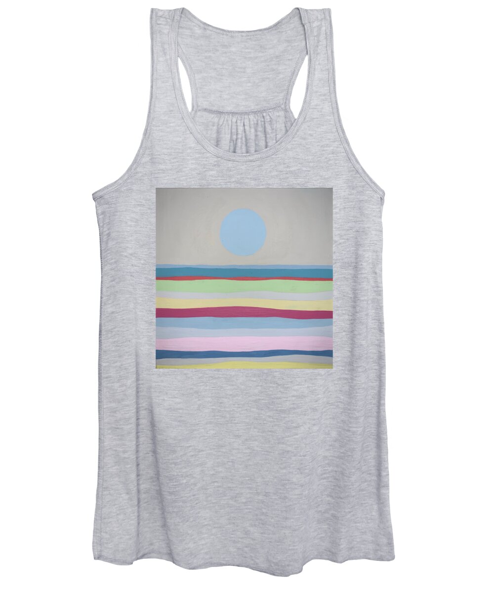 Seascape Painting Women's Tank Top featuring the painting Warm Summer Nights Colorful Seascape Painting by Christie Olstad