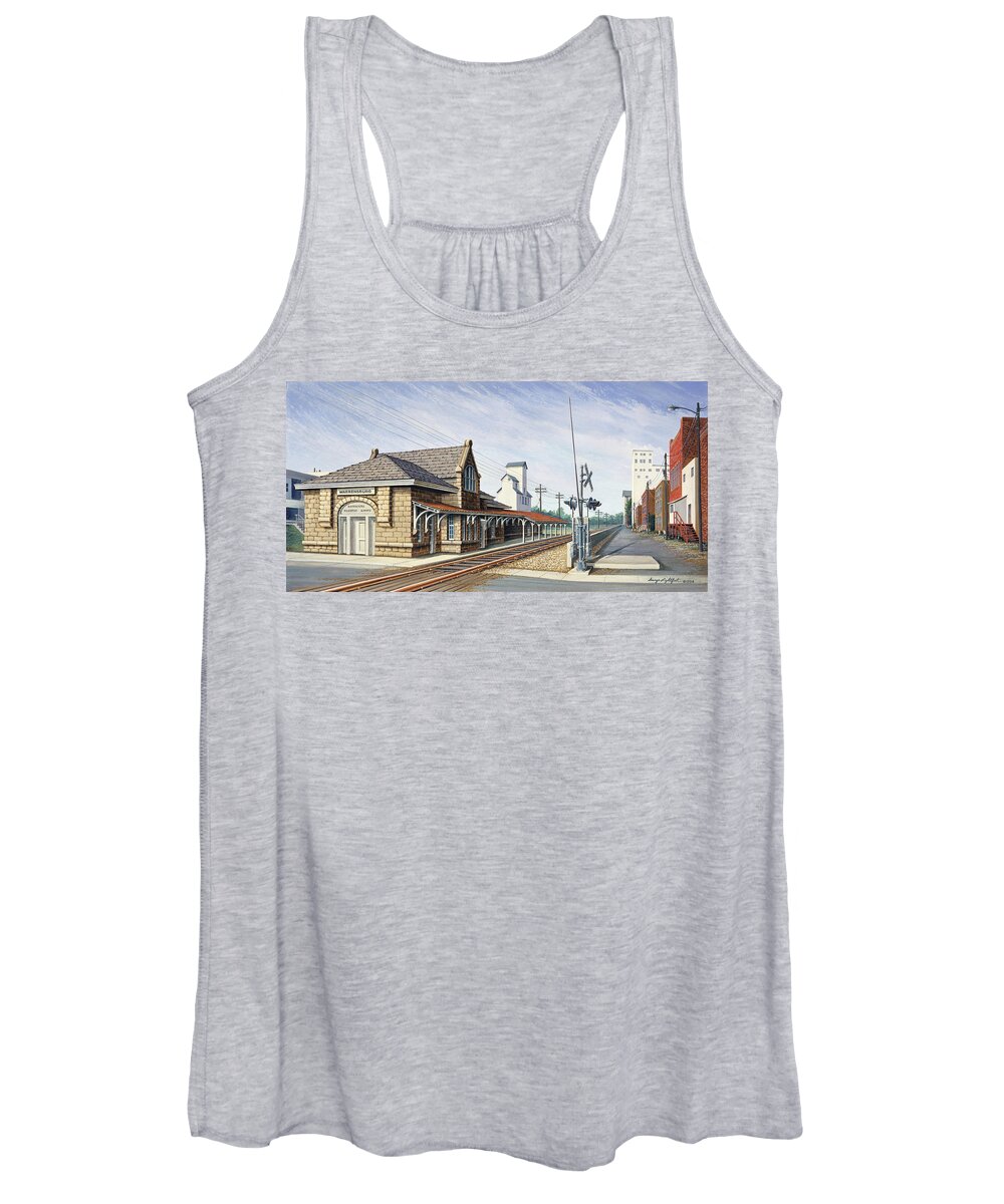 Architectural Landscape Women's Tank Top featuring the painting Warrensburg Missouri Depot by George Lightfoot