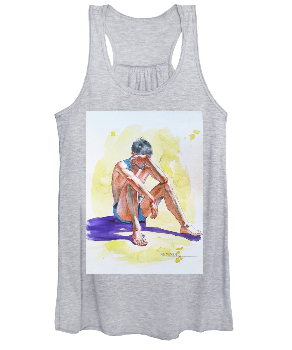 Original Art Women's Tank Top featuring the painting watercolor painting-Enjoy sunshine by Hongtao Huang