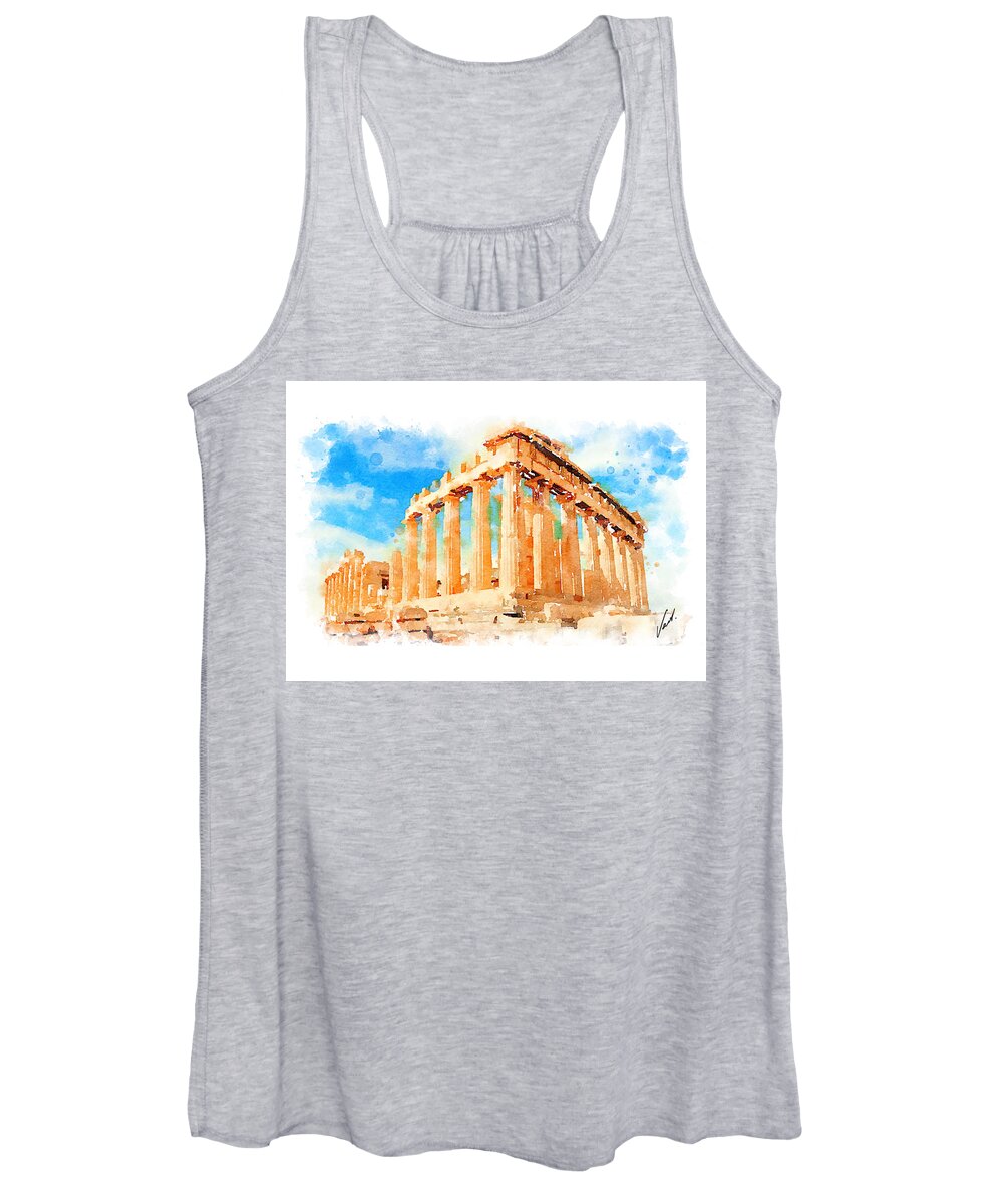 Vart Women's Tank Top featuring the painting Watercolor. The Parthenon, Greece by Vart by Vart