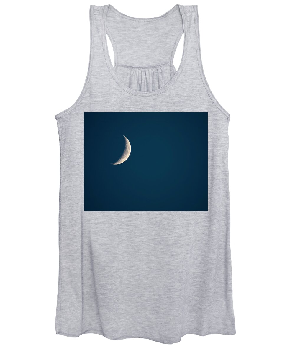 Sea Of Crisis Women's Tank Top featuring the photograph Waxing Crescent Moon over North Carolina by Charles Floyd