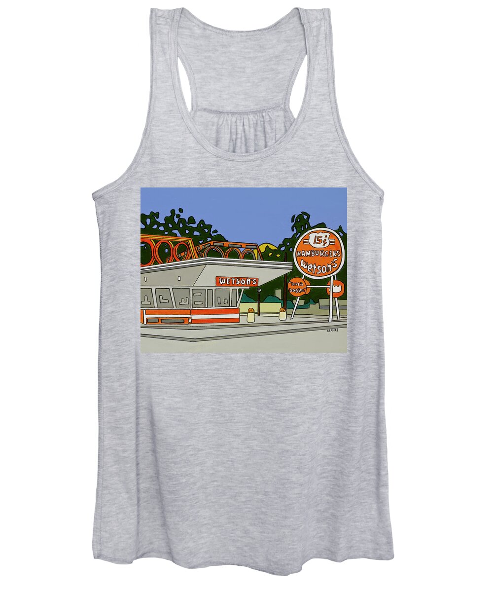 Wetson's Hamburgers French Fries Hamburger Chain Women's Tank Top featuring the painting Wetson's by Mike Stanko