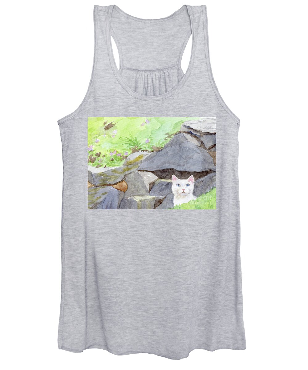 Kitty Women's Tank Top featuring the painting White Kitty by Anne Marie Brown
