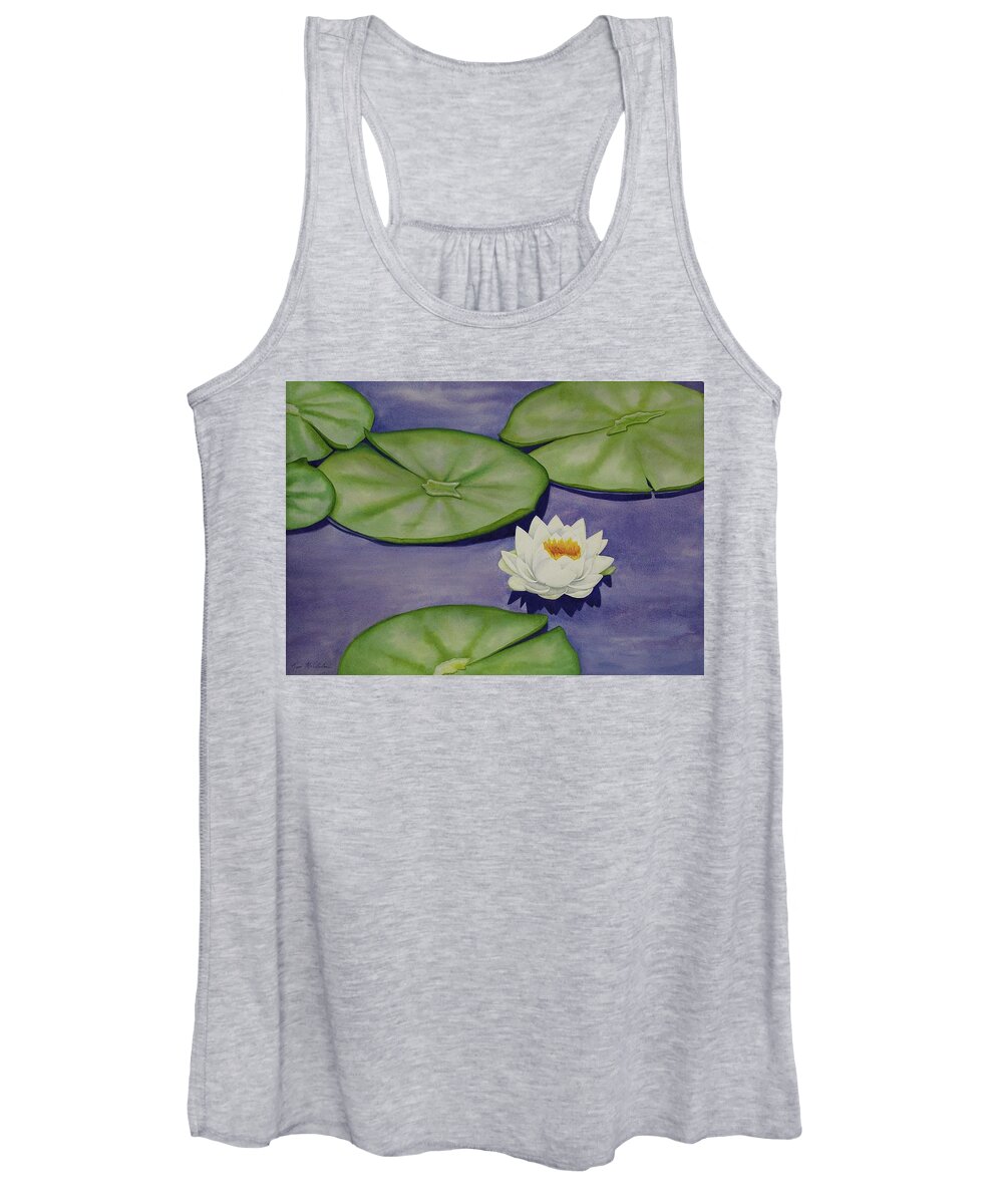 Kim Mcclinton Women's Tank Top featuring the painting White Lotus and Lily Pad Pond by Kim McClinton