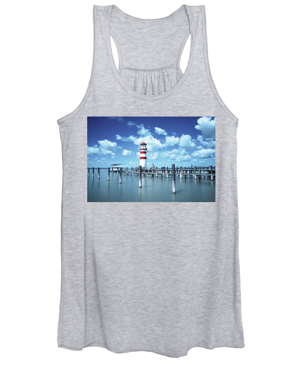 Destinations Women's Tank Top featuring the photograph White-red lighthouse in Podersdorf am See by Vaclav Sonnek