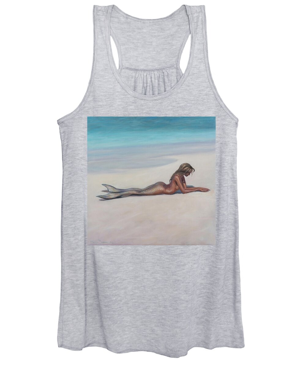 Mermaid Women's Tank Top featuring the painting White sand by Marco Busoni