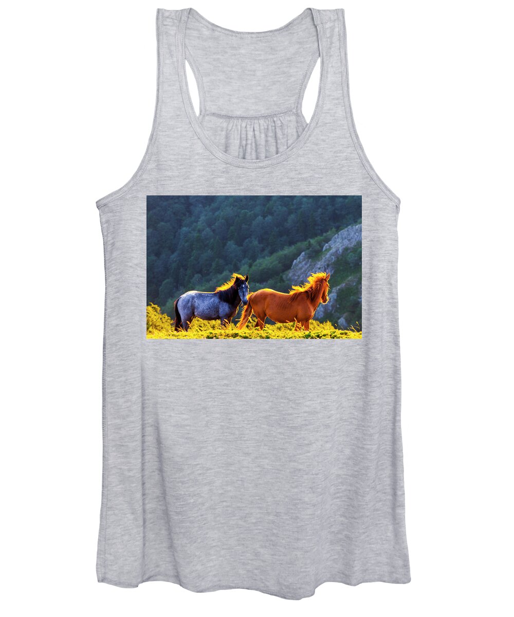 Balkan Mountains Women's Tank Top featuring the photograph Wild Horses by Evgeni Dinev